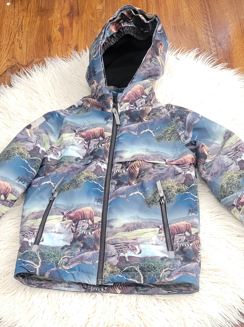 Molo Kids Blue Woodland Print Hooded Jacket - Picture 10 of 14